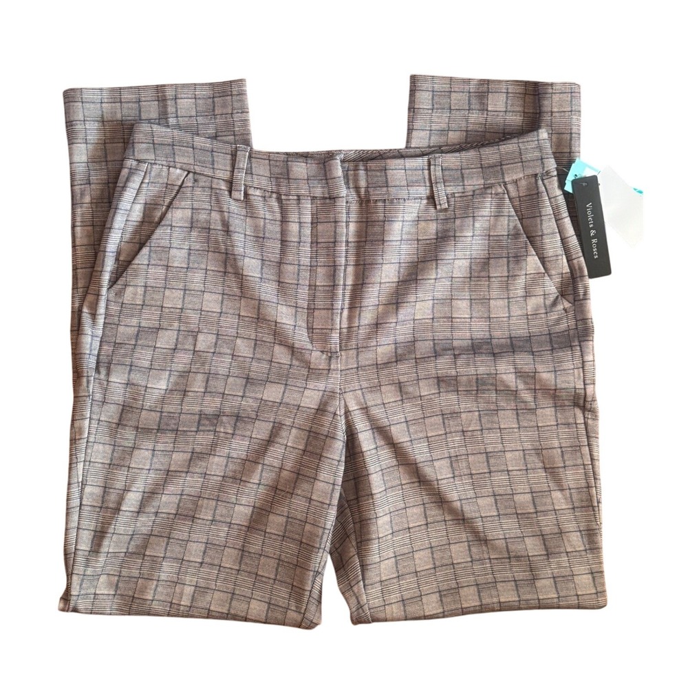 Violets & Roses Brown Glen Plaid Straight Leg Trousers Stitch Fix NWT Womens 12